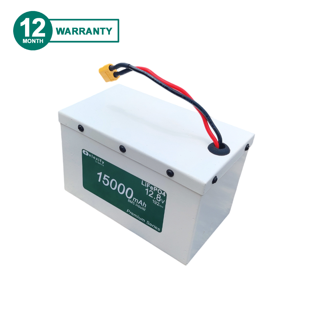 ELEXIFY Premium Series 12.8V 15000mAh LiFePO4 Rechargeable Battery Pack with BMS (1 Year Warranty)